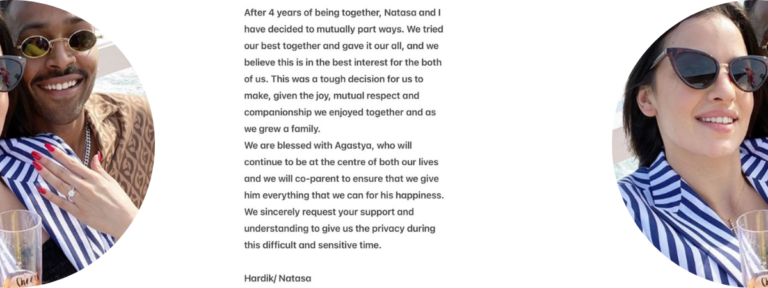 Hardik pandya And Natasa Stankovic Divorce Confirmed